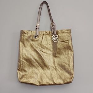 Michael Michael Kors gold signature tote curved shoulder bag